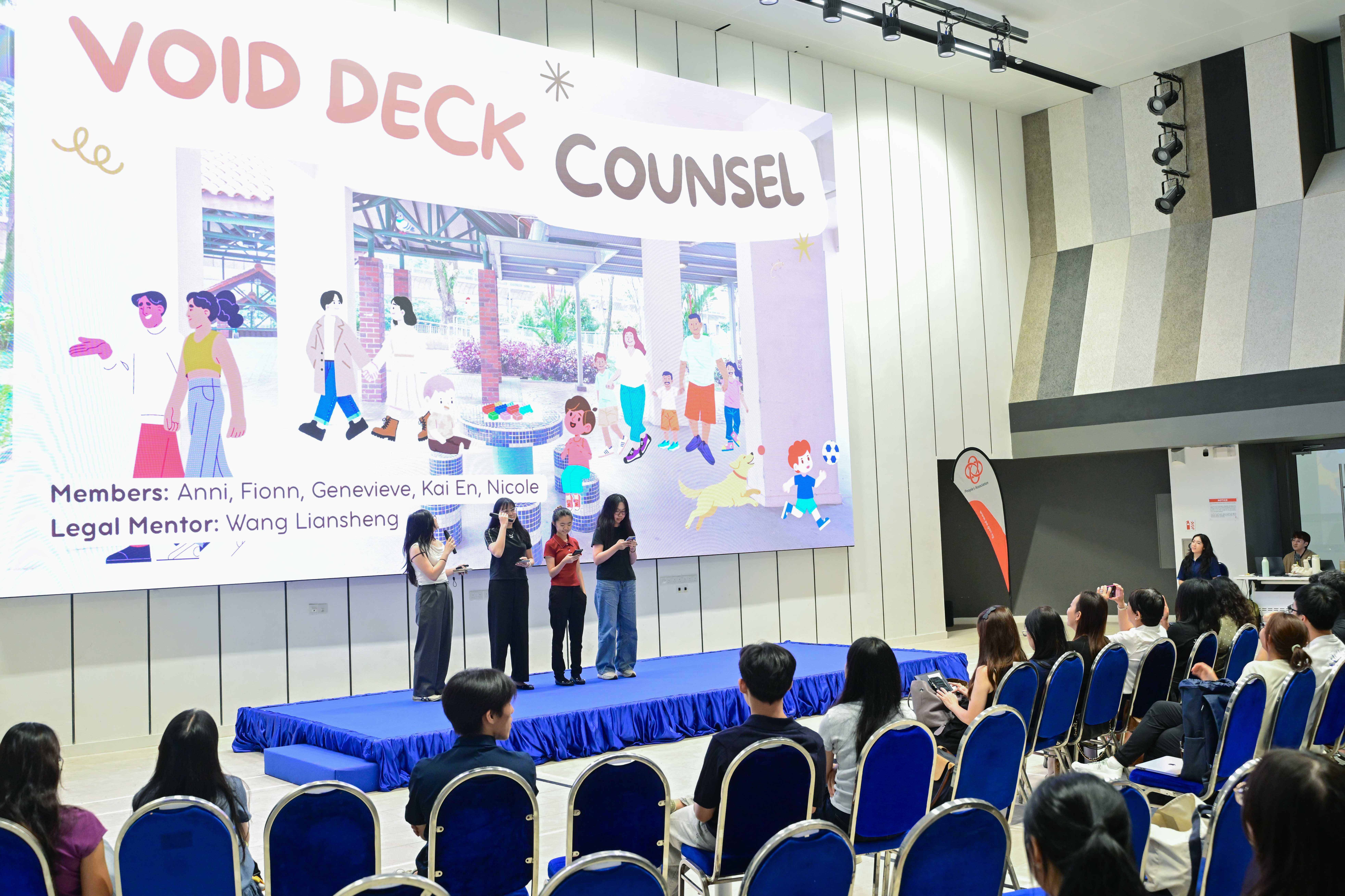 Four members of void deck counsel group sharing their problem statment